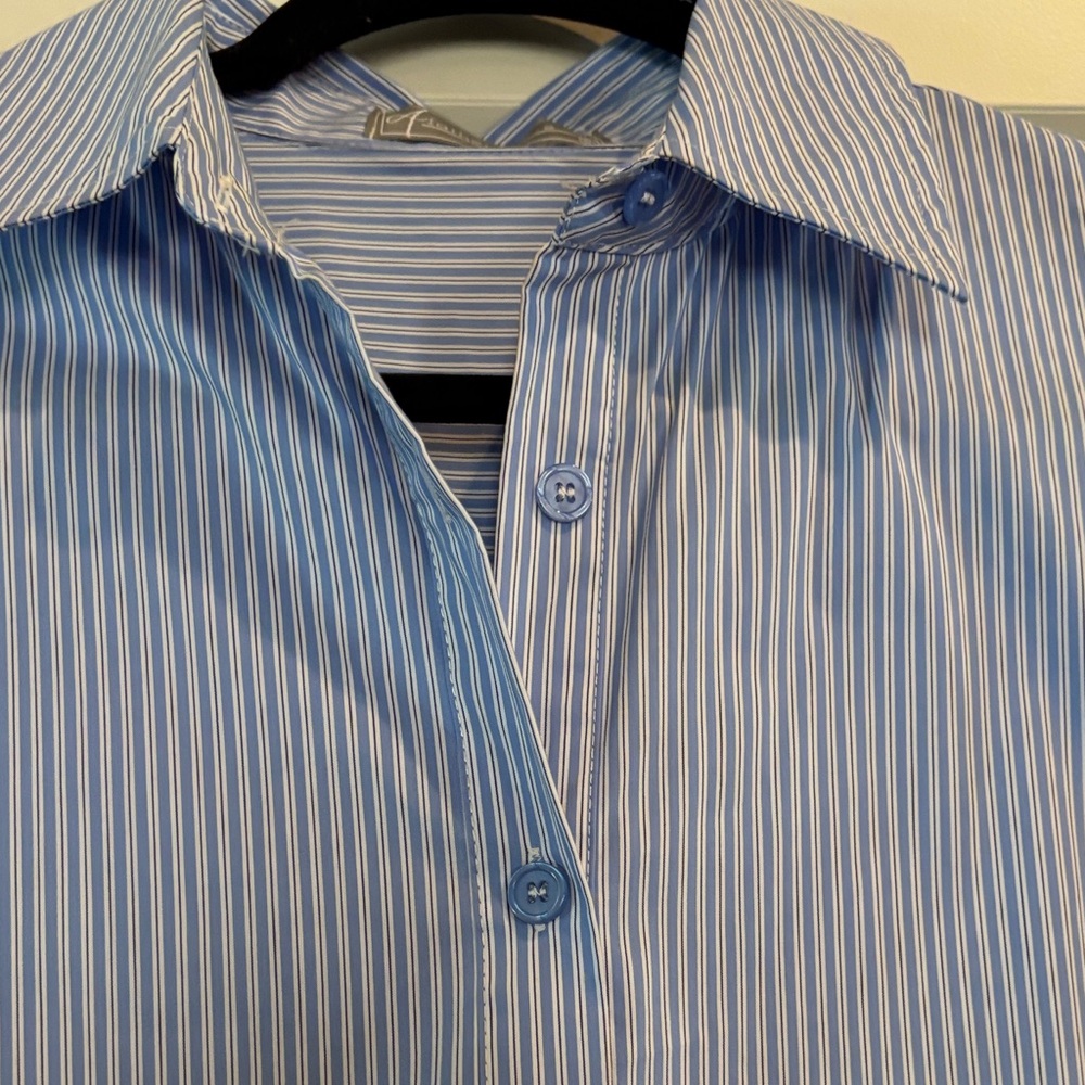Button-Front Maxi Shirt Dress - Blue Stripe - Picture 4 of 5